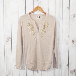AKEMI + KIN Women's V-neck Embellished Blouse Beige Sz Medium